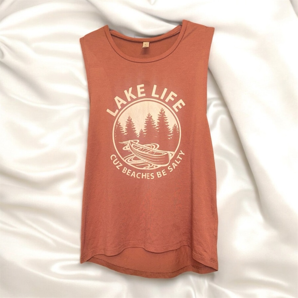Bella+Canvas Salmon original tank top w white graphic Lake Life design